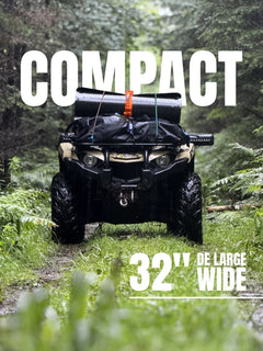 Huntek GameSled™ by Huntek — Showcased on an ATV, in the wood with the bold mention "COMPACT" & 32" wide